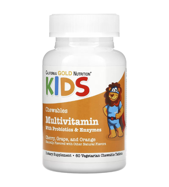 California Gold Nutrition, Chewable Multivitamins with Probiotics, Enzymes, Vitamin A and Vitamin C for Children, Assorted Fruit, 120 Vegetarian Tablets