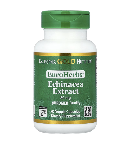 California Gold Nutrition, EuroHerbs™, Echinacea Herb Extract 80 mg, 60 Veggie Capsules in Pakistan