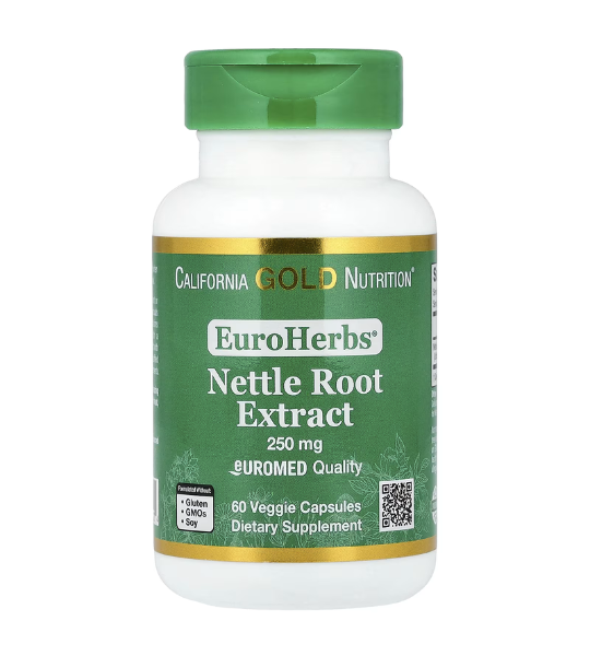 California Gold Nutrition, EuroHerbs®, Nettle Root Extract 250 mg, 60 Veggie Capsules in Pakistan