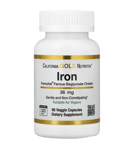 California Gold Nutrition, Ferrochel® Iron (Bisglycinate), 36 mg, 90 Veggie Capsules in Pakistan