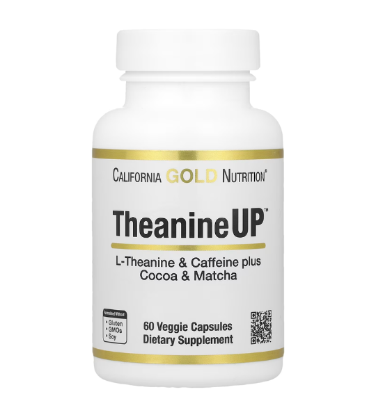 California Gold Nutrition, TheanineUP™, L-Theanine & Caffeine Plus Cocoa and Matcha, 60 Veggie Capsules in Pakistan