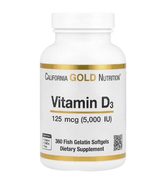 California Gold Nutrition, Vitamin D3, 125 mcg (5,000 IU), 360 Fish Gelatin Softgels in Pakistan