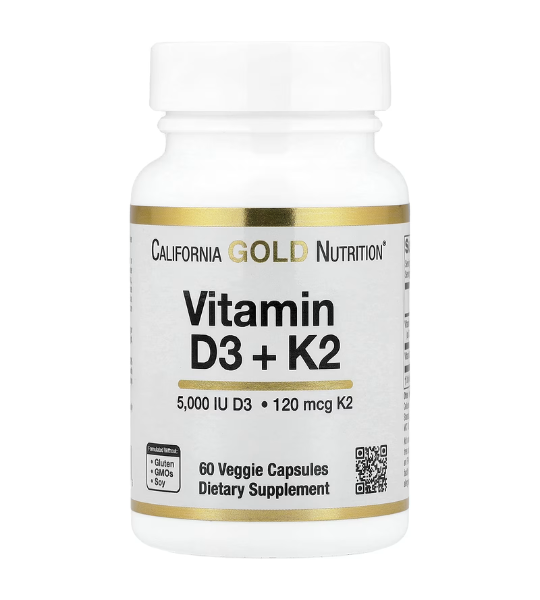 California Gold Nutrition, Vitamin D3 + K2 as MK-7, 60 Veggie Capsules in Pakistan