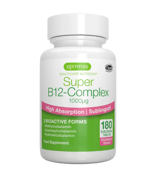 Super B12-Complex 1000mcg, Sublingual Vitamin B12 Melt, High Absorption Methylcobalamin, Adenosylcobalamin & Hydroxocobalamin, 180 Tablets