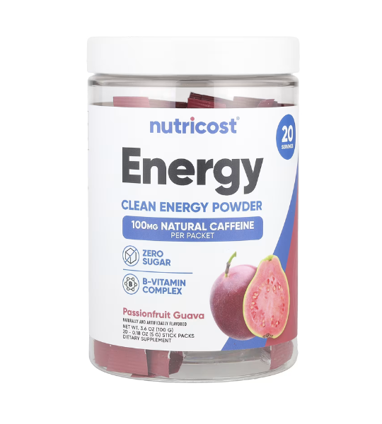 Nutricost, Energy, Clean Energy Powder, Passionfruit Guava, 20 Stick Packs, 0.18 oz (5 g) Each in Pakistan