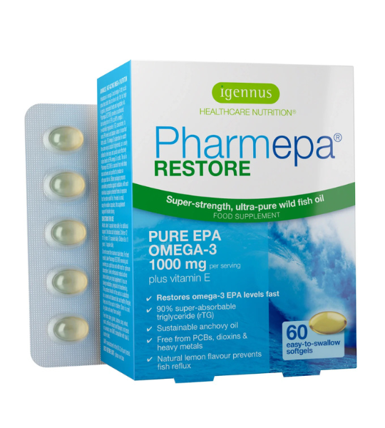 Pharmepa RESTORE - 1000mg Pure EPA Omega-3 Fish Oil, High Absorption rTG Omega-3, Lemon Flavour, 60 Softgels
